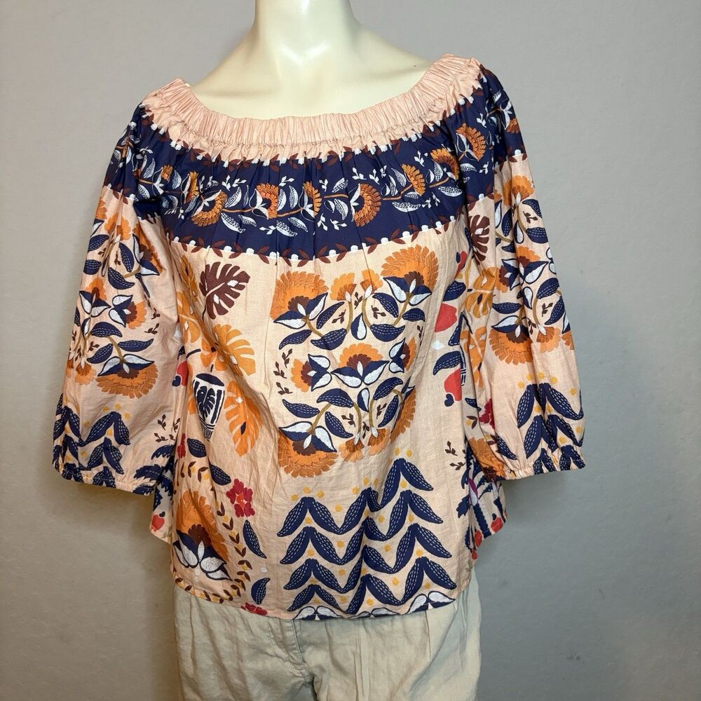 Farm Rio Anthropologie Womens Top Size M Floral Boho Peasant Maximalist Artsy